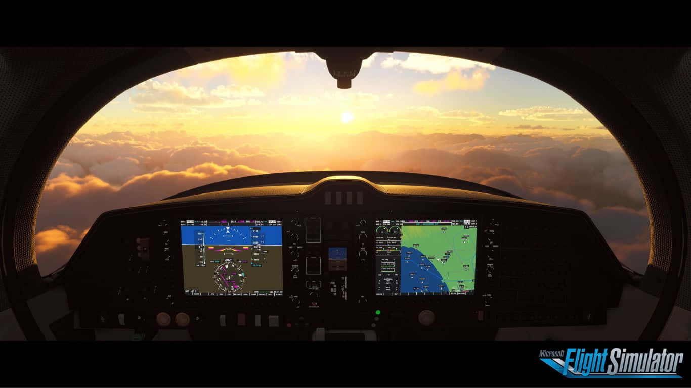 1366x768hintergrundbild Von Microsoft Flight Simulator Im Flugzeugcockpit
