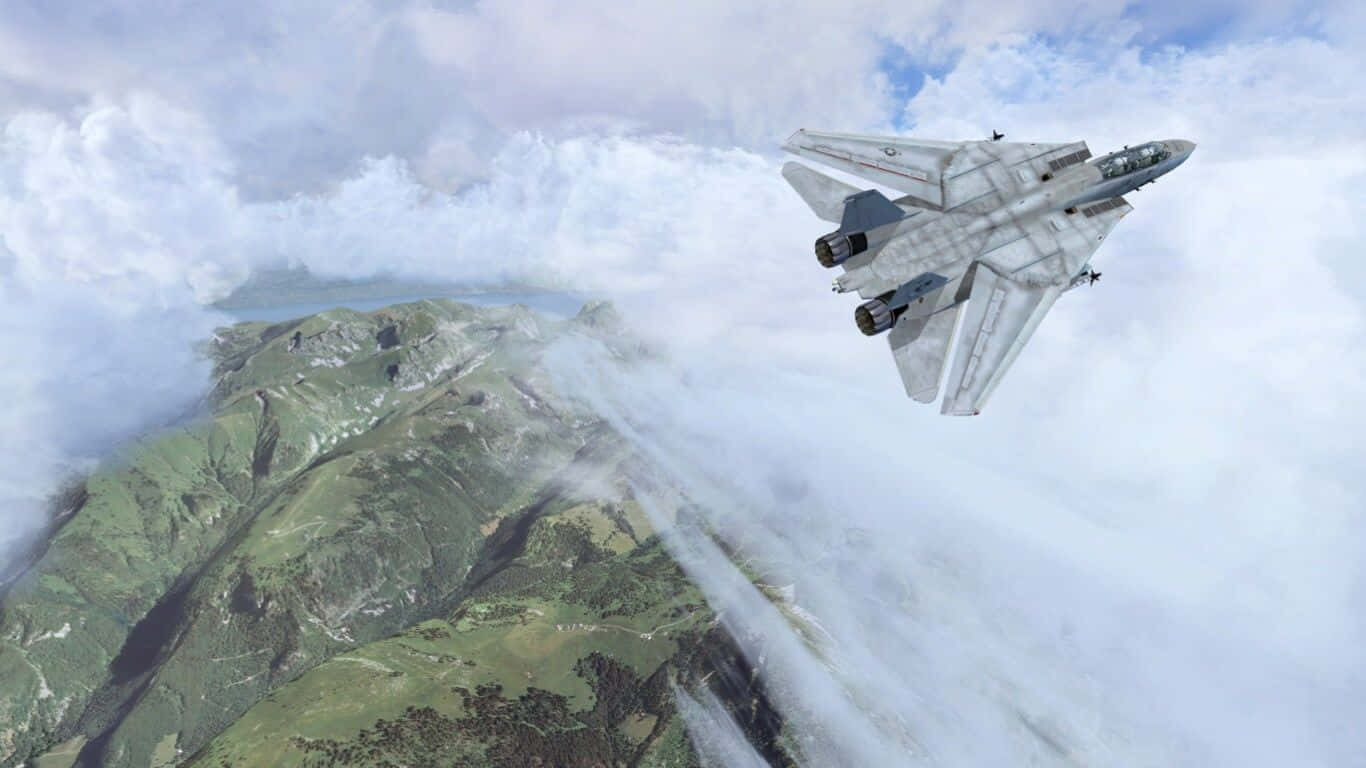 1366x768bakgrundsbild För Microsoft Flight Simulator Med Grumman F-14 Tomcat.