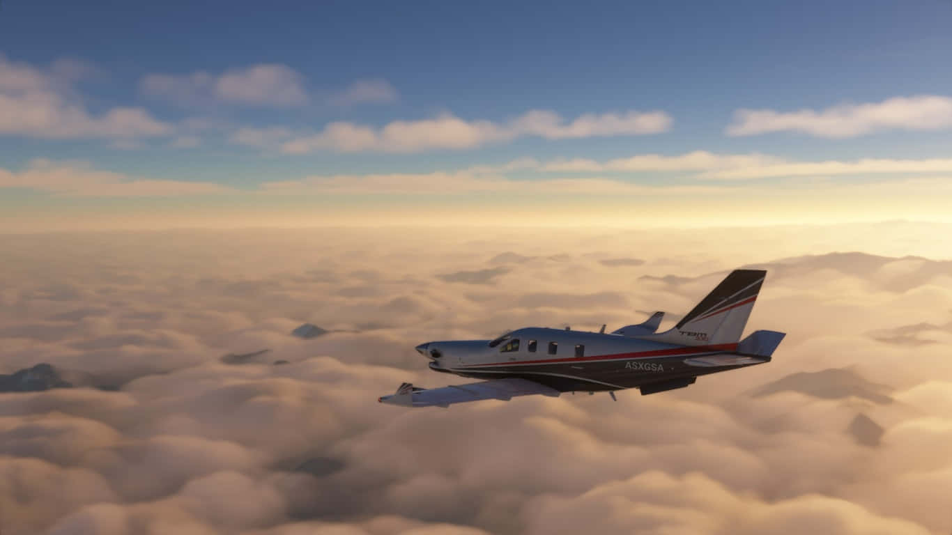 1366x768 Microsoft Flight Simulator baggrund Daher TBM 930 - Tag på en lufttur gennem himlen.