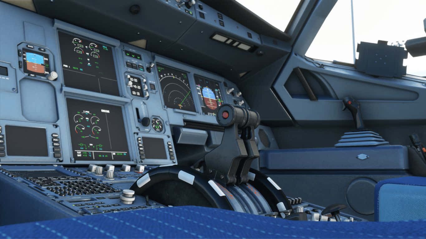 Fondode Pantalla De Microsoft Flight Simulator En Resolución 1366x768, Con La Cabina De Un Avión.
