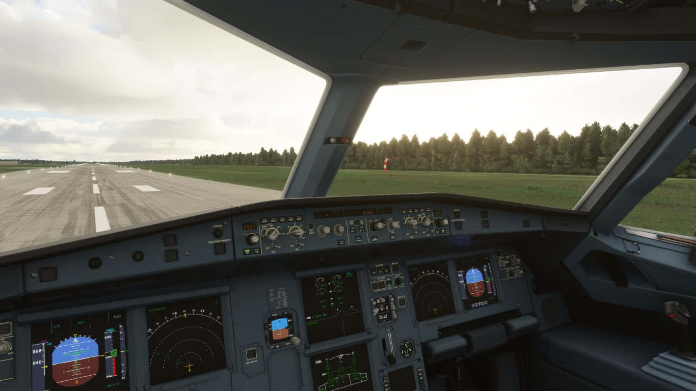Fundode Tela Do Microsoft Flight Simulator Em 1366x768, Cockpit Do Avião.