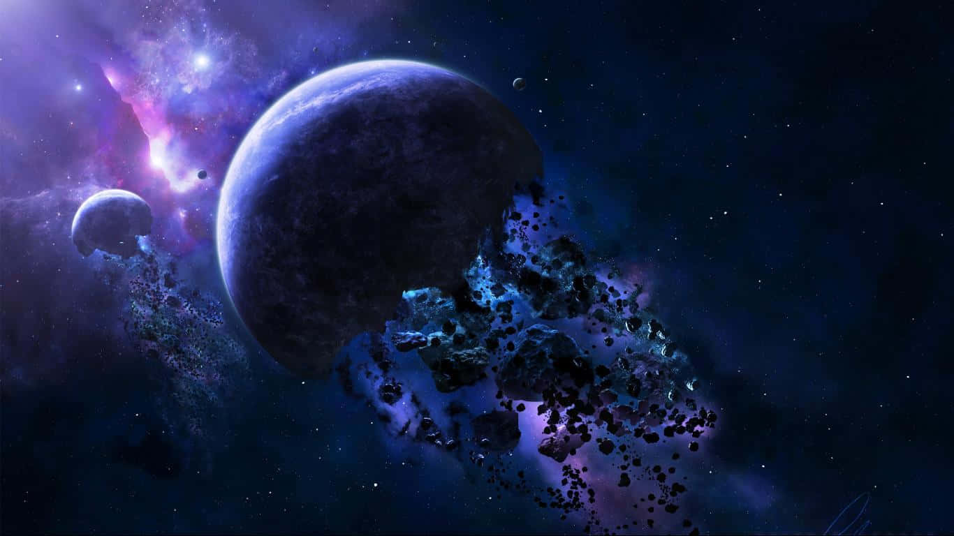 Asteroid Shatters Planets 1366x768 Monitor Background