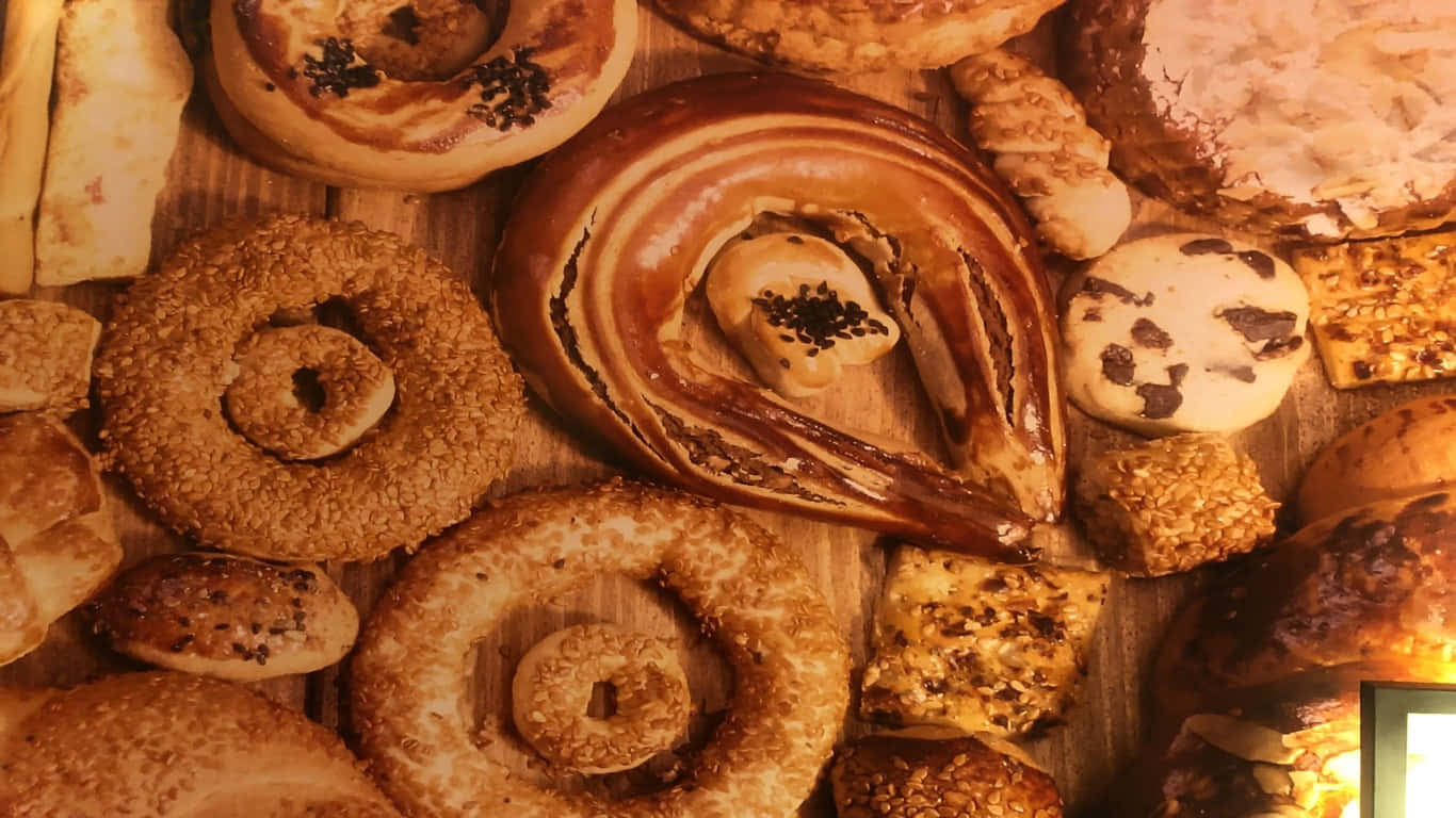 A Display Of Bagels And Pastries