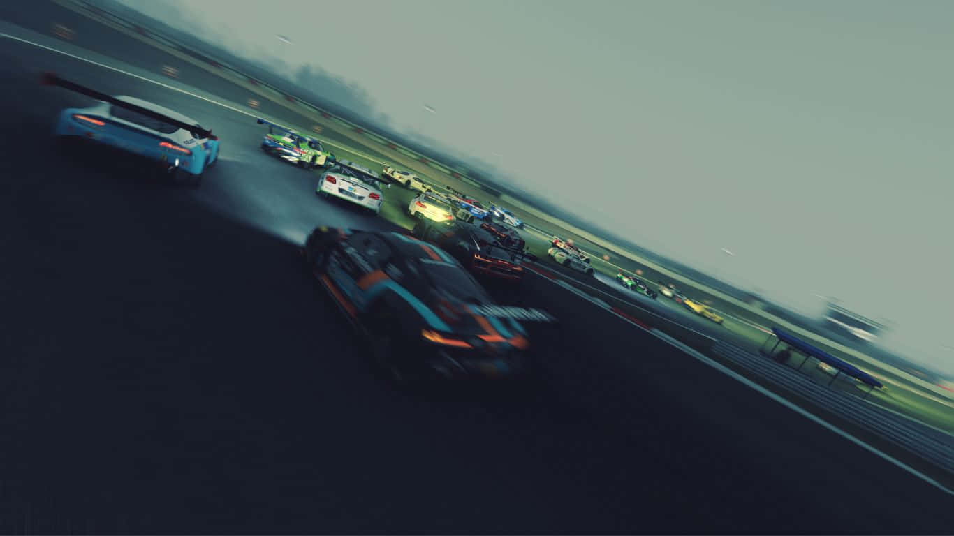 A Blurry Image Of Cars Racing On A Track