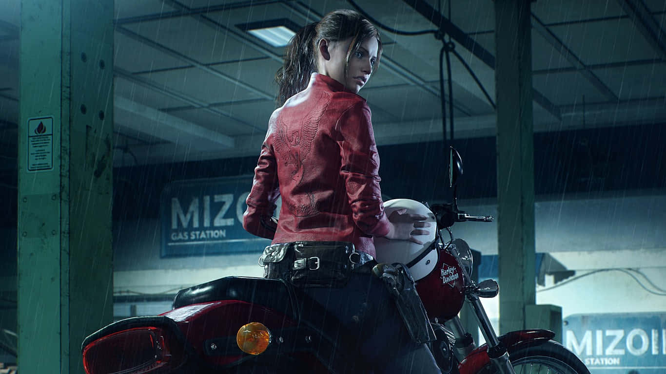 A Woman Is Riding A Motorcycle In A Garage