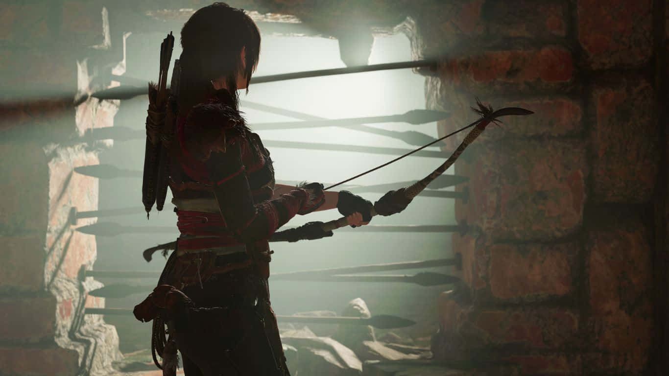 1366x768bakgrundsbild Av Lara Med Pilbåge Från Shadow Of The Tomb Raider.