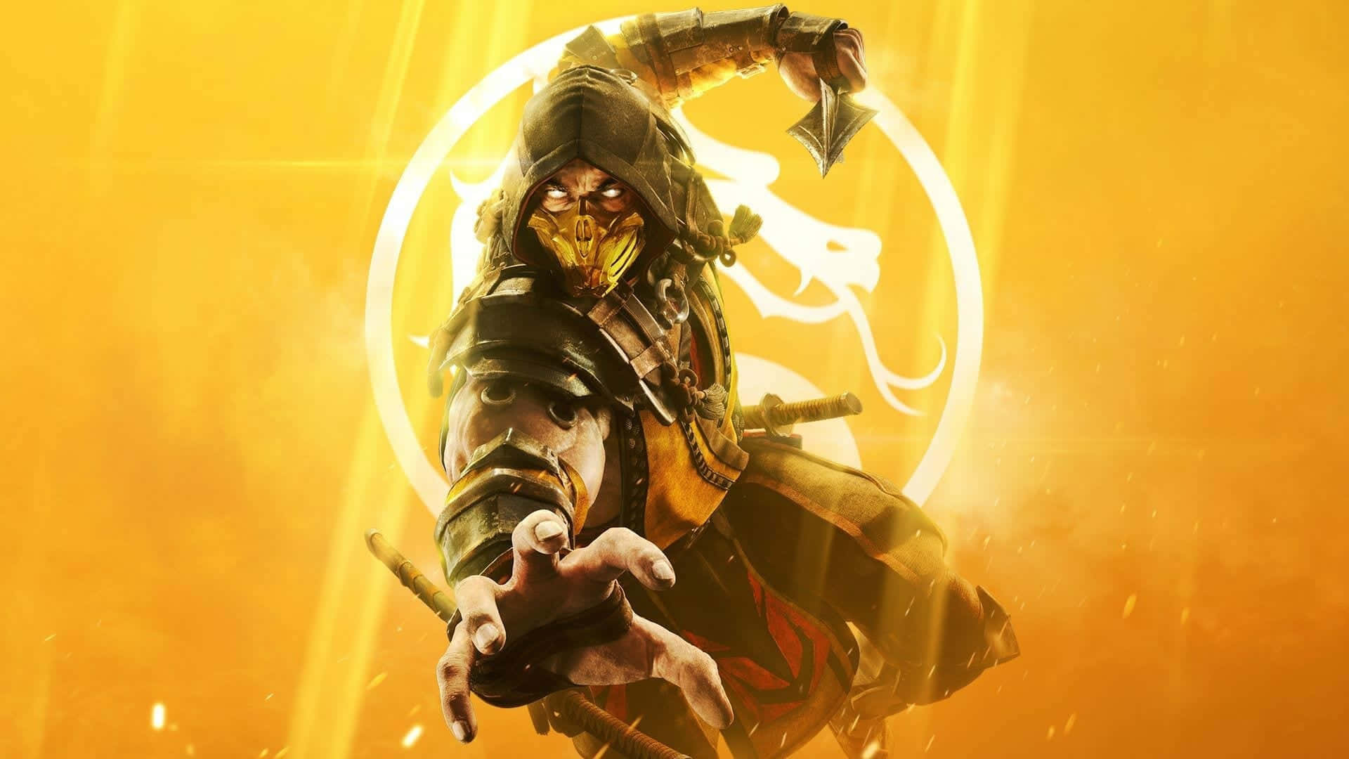A Character In A Yellow Background With A Sword