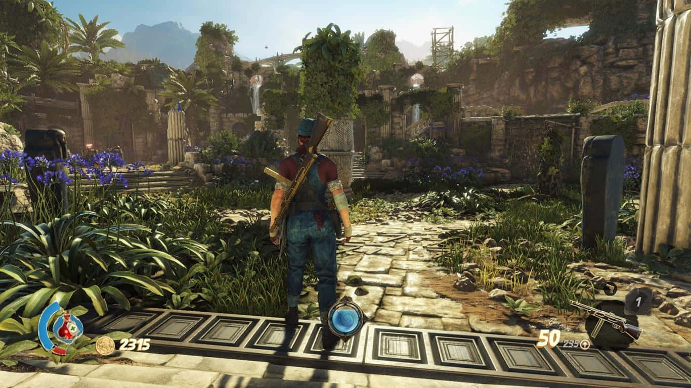 A Woman Is Walking Through A Garden In A Video Game