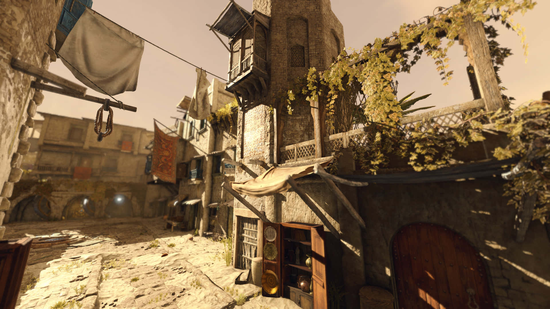 A Screenshot Of An Old Alley With Clothes Hanging On The Clothesline