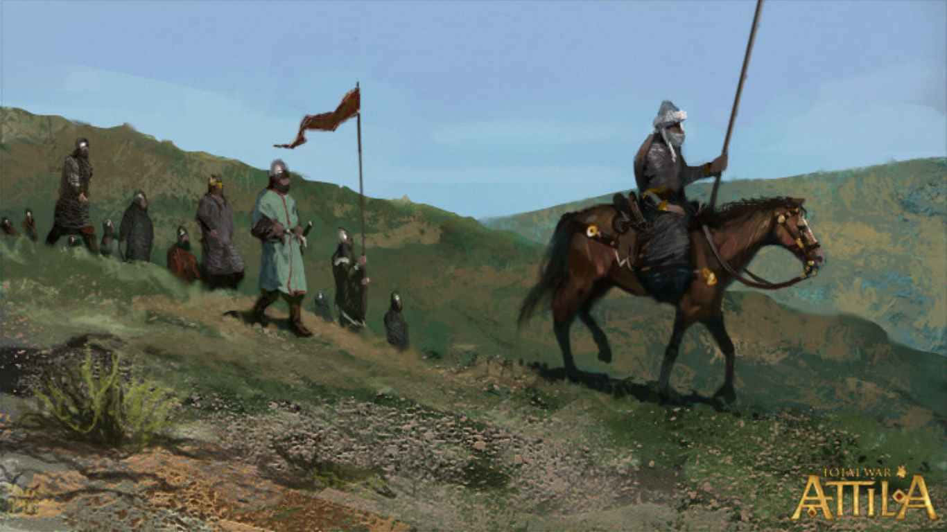 1366x768hintergrundbild Zu Total War Attila: Krieger Auf Hügeln Wandern