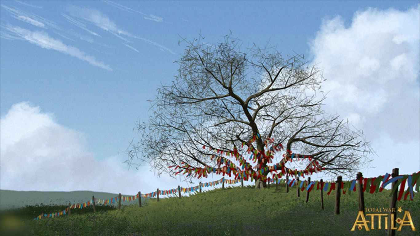 1366x768 Total War Attila Background Tree With Ornaments