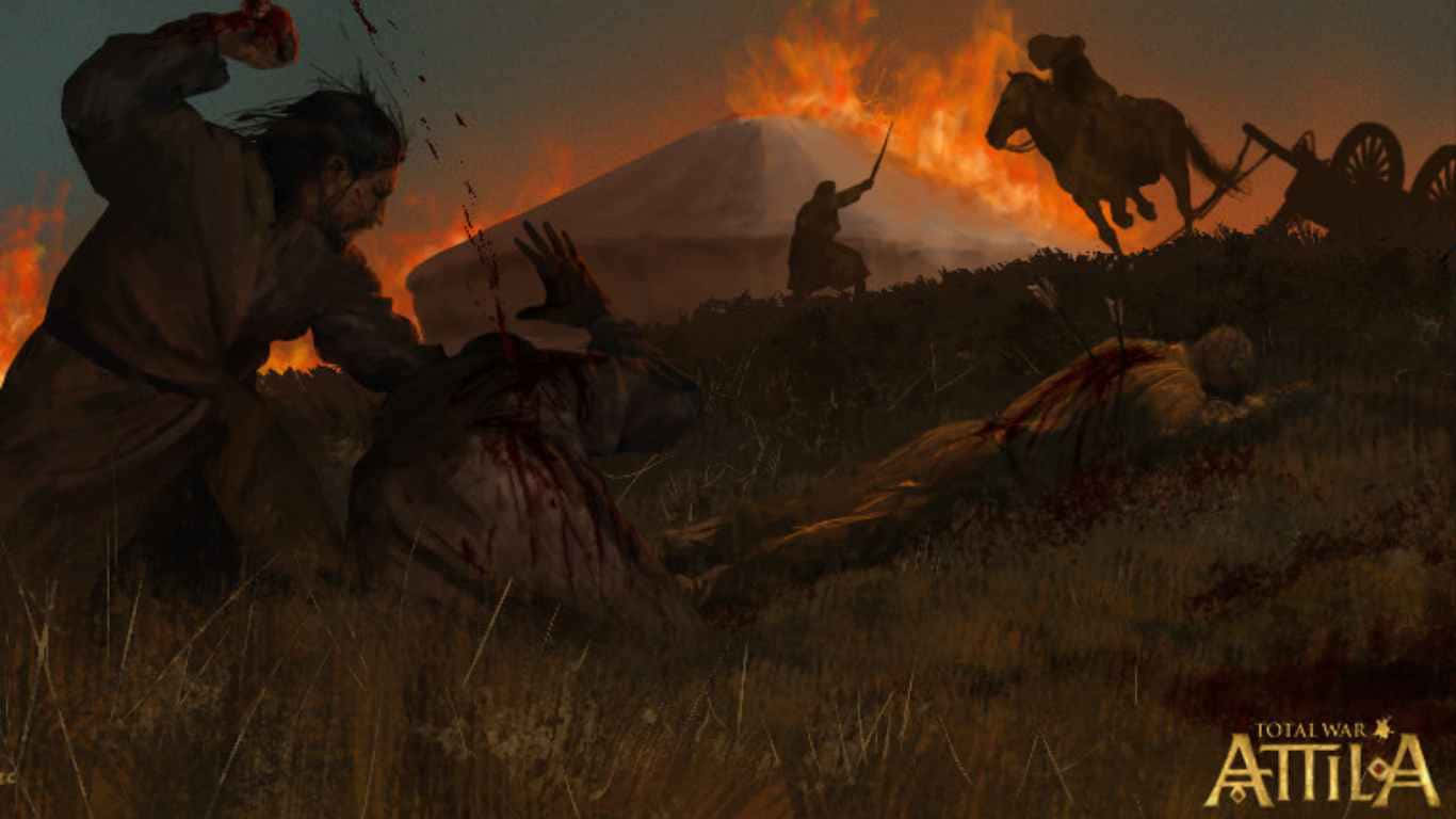 1366x768 Total War Attila Background Men Fighting In Grassland