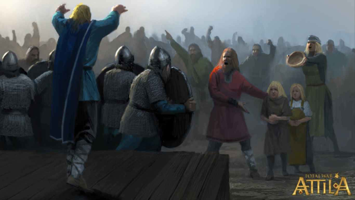 1366x768hintergrundbild Von Total War Attila: Menschen, Die Sich Regierung Gegenüberstellen.