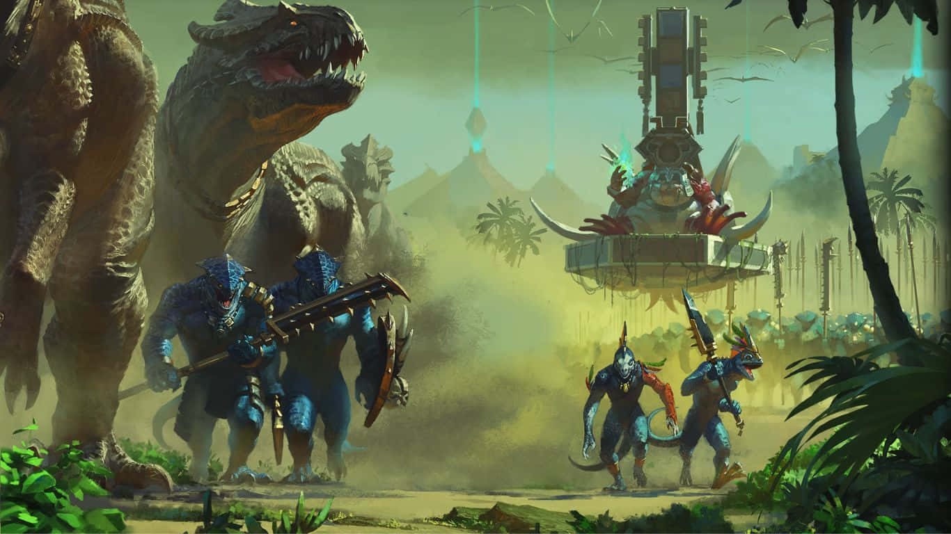 1366x768bakgrund Med Lizardmen I Total War: Warhammer Ii