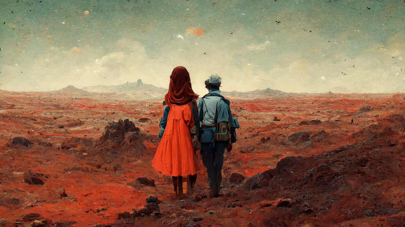 1366x768 Man And His Girlfriend Travel To Mars Background