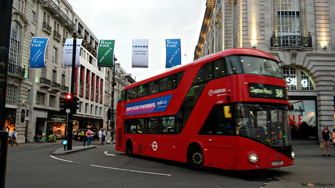 1366x768 London Bus On Road Travel Background