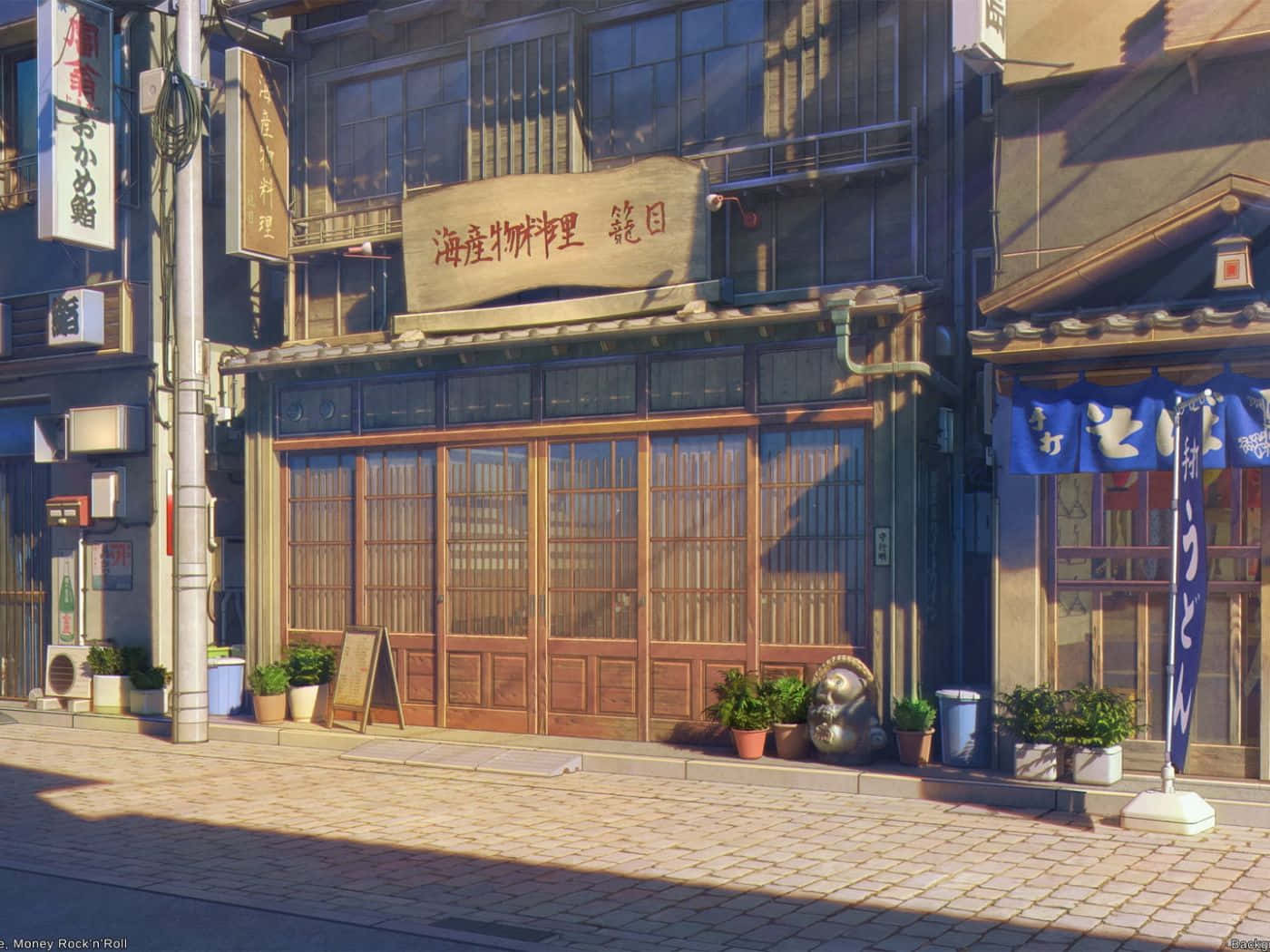 A Street Scene With A Japanese Style Building Wallpaper