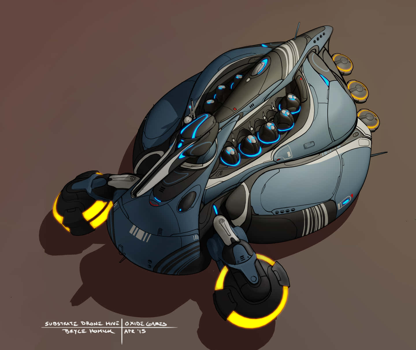 A Futuristic Spaceship With A Yellow Light On It