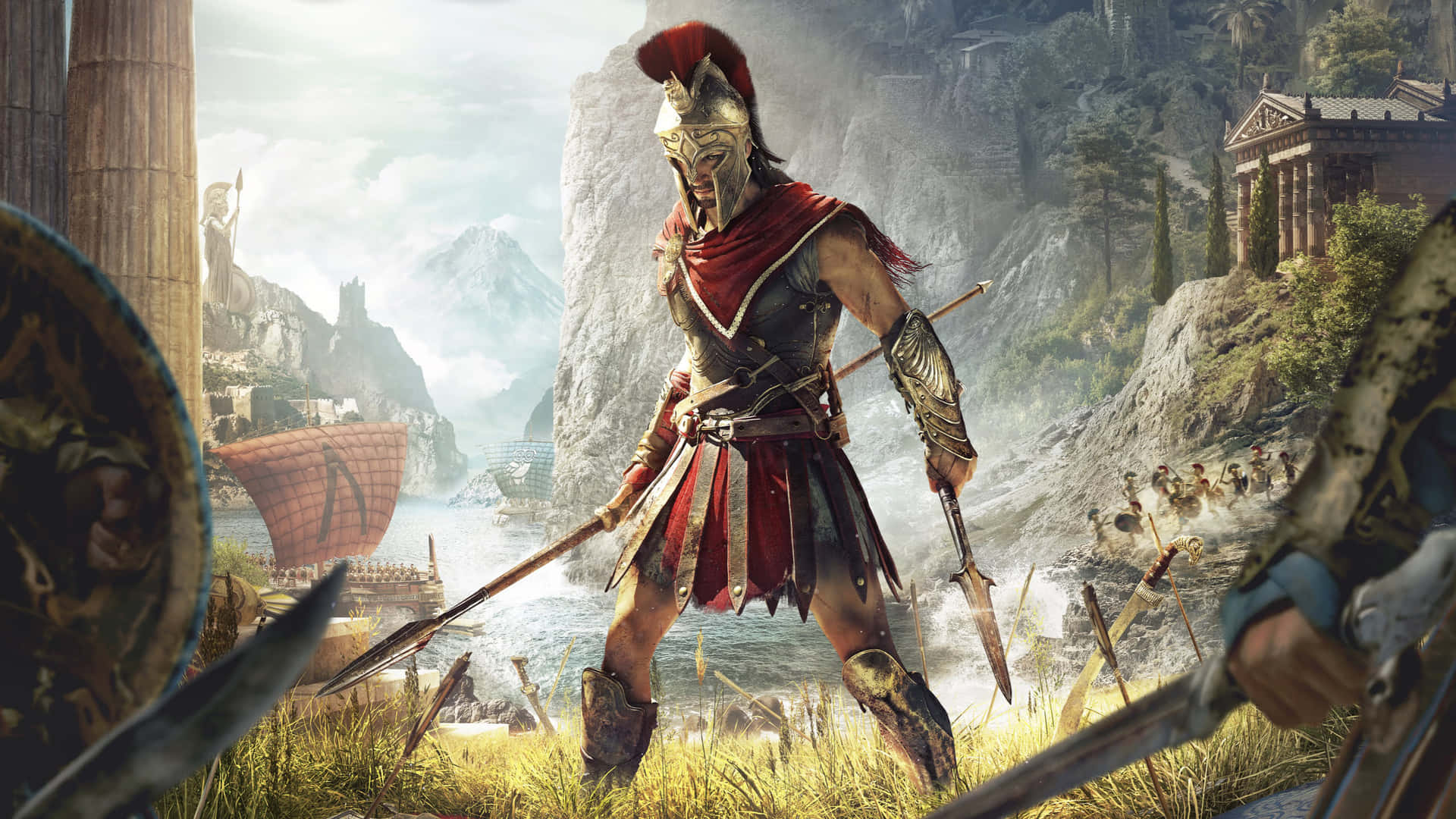 Sfondoalexios Con L'armatura Spartana In 1440p Per Assassin's Creed Odyssey