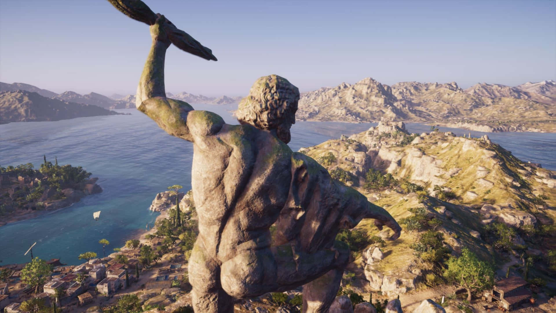 Sfondo1440p Di Assassin's Creed Odyssey Con La Statua Di Zeus.