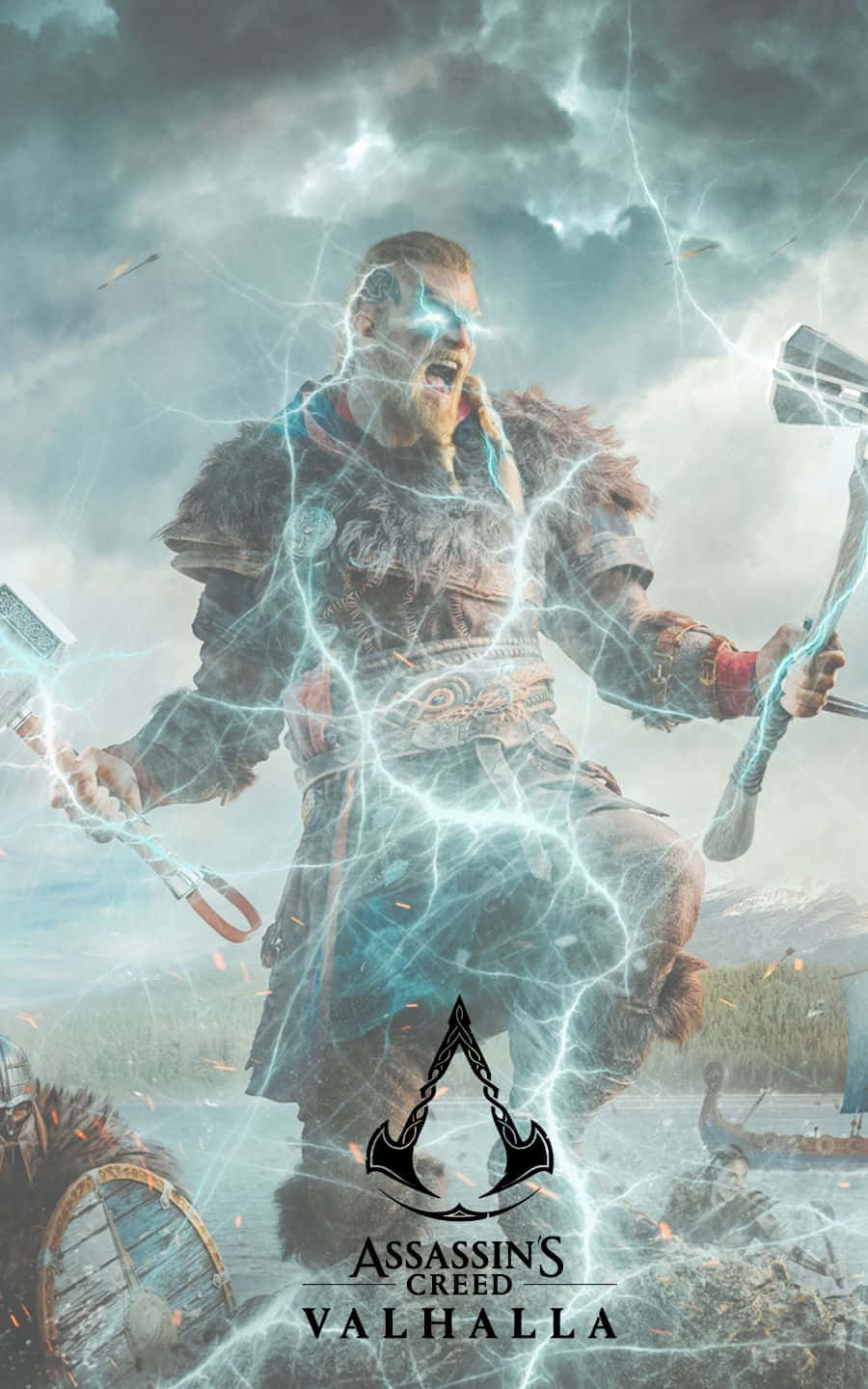 Eivor With Lightning Effect 1440p Assassin's Creed Valhalla Background