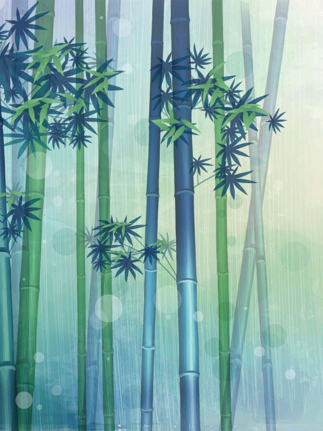 Fundode Tela De Bambu Em 1440p Com Desenho De Fã-arte De Árvores De Bambu Com Folhas.