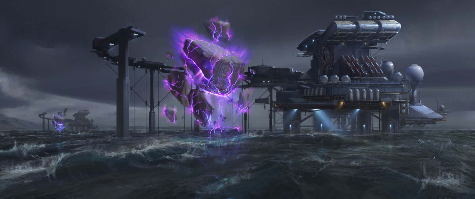 A Purple Ship In The Middle Of A Storm