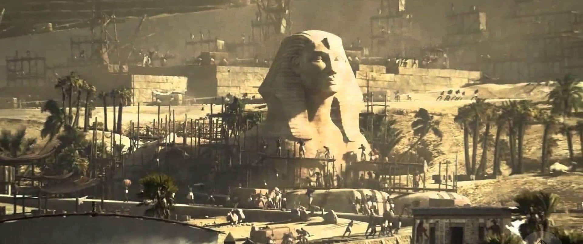 A Large Statue Of A Sphinx Is In The Middle Of A City