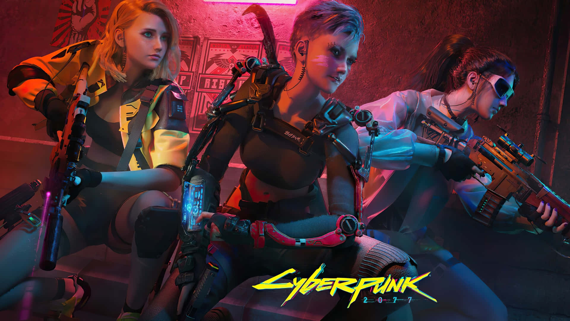 Three Female Characters 1440p Cyberpunk 2077 Background
