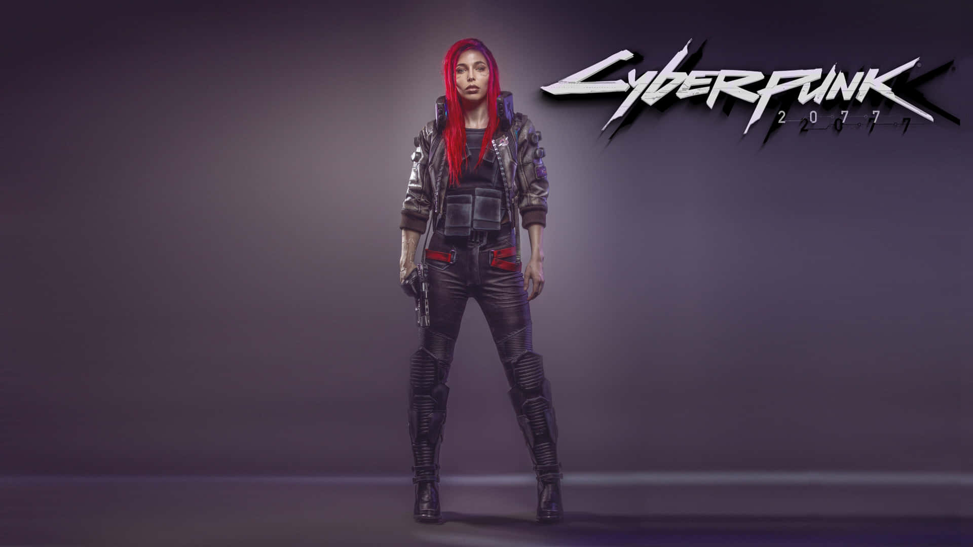 Rødhåret damekarakter 1440p Cyberpunk 2077 baggrund