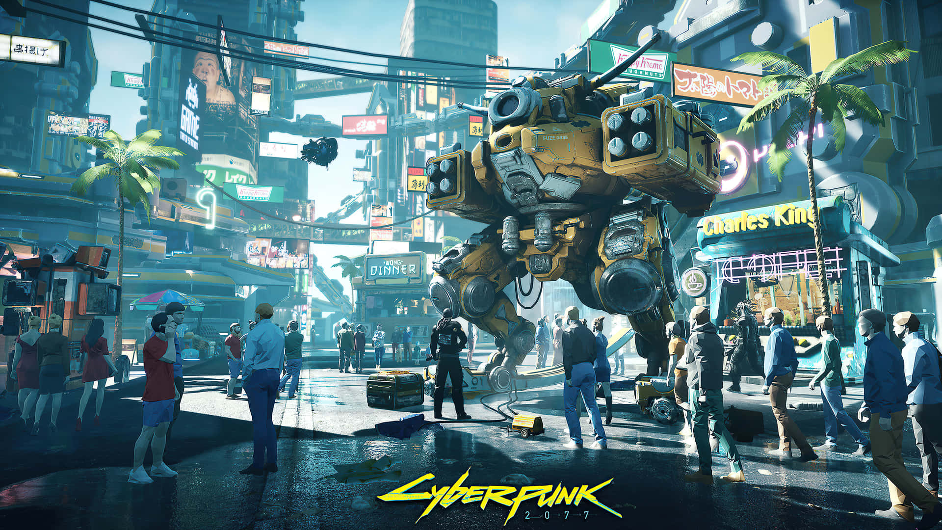 Yellow Robot 1440p Cyberpunk 2077 Background
