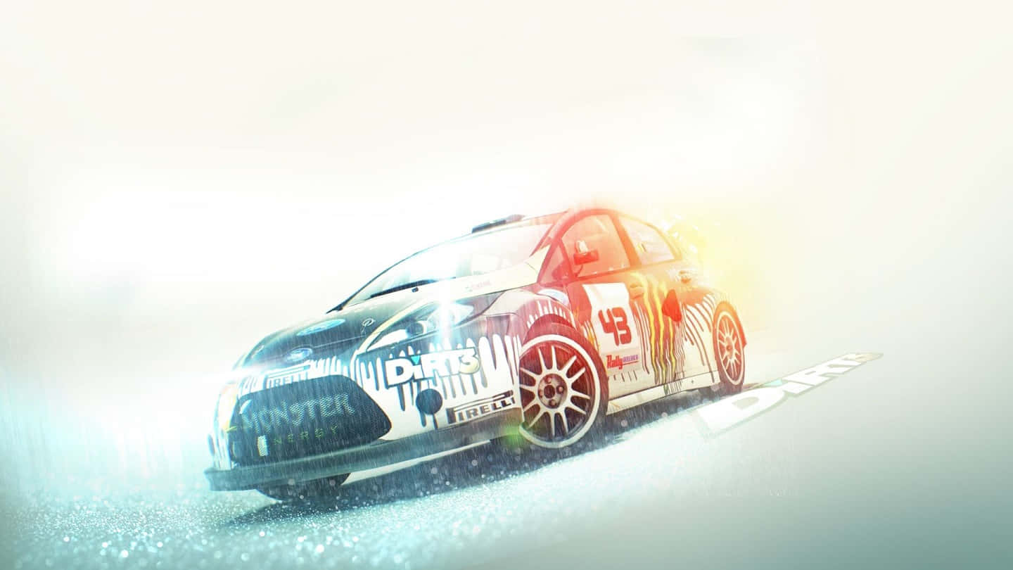 A Rally Car Driving On A Snowy Road