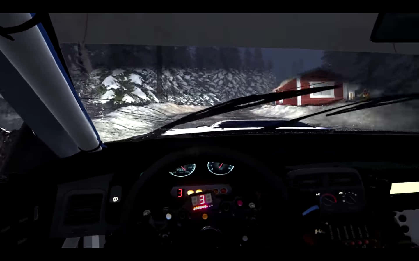 Uncoche Conduciendo En La Nieve Por La Noche