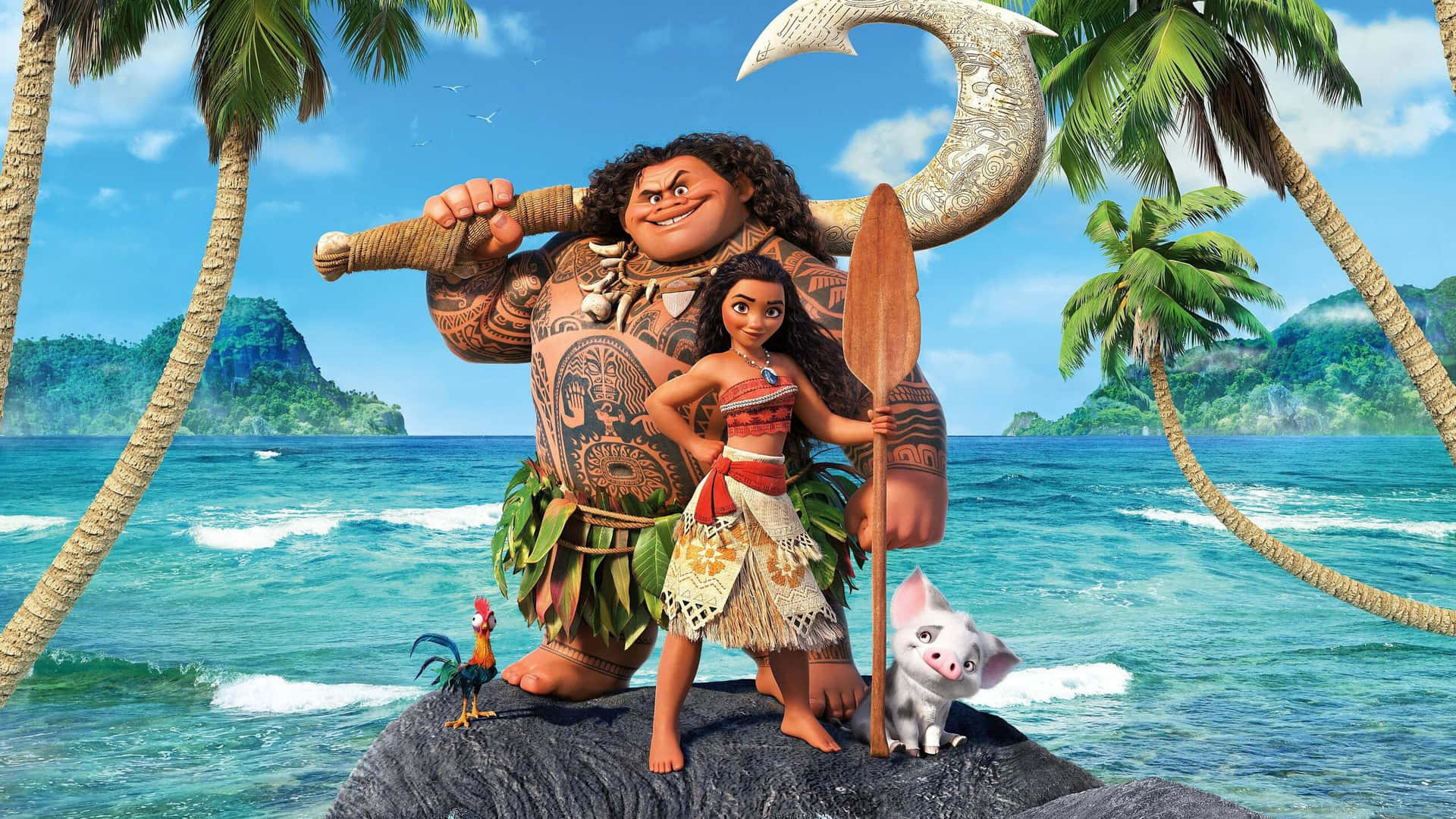 Moana Characters On Rock 1440p Disney Background