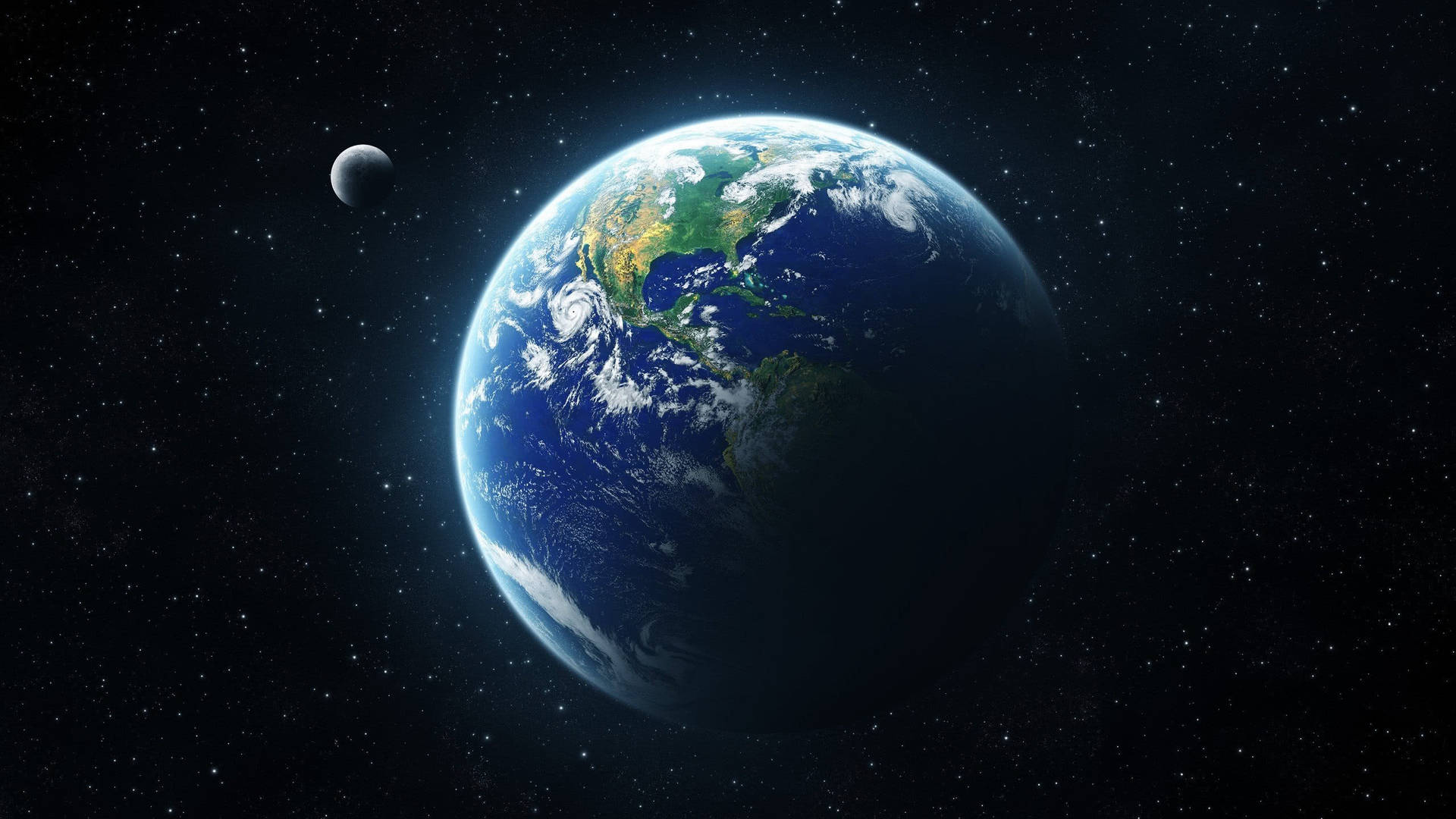 Erdeund Mond Im Weltraum Wallpaper