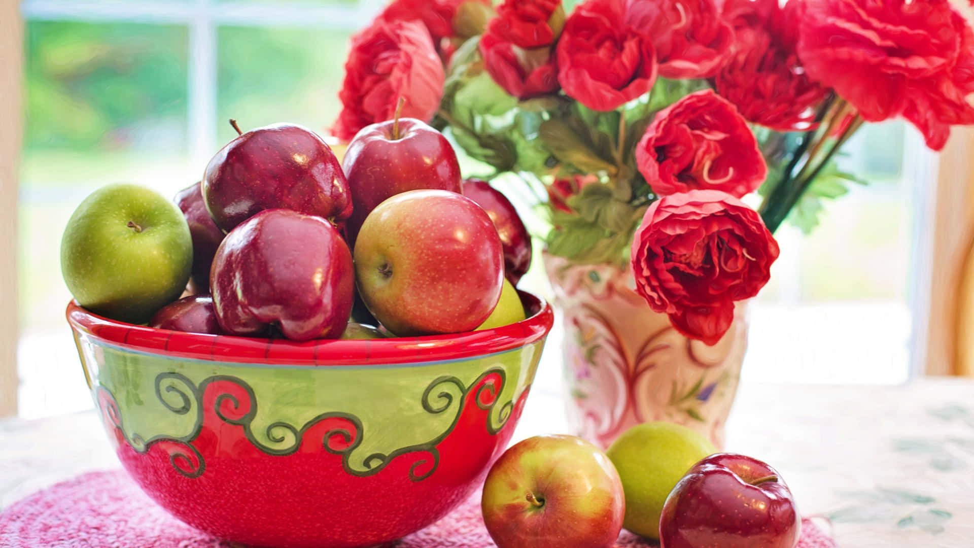 1440p Roses Beside Apples Background
