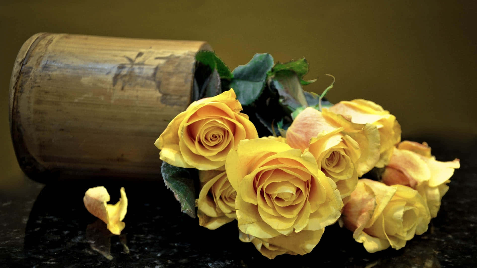 1440pfallen Yellow Roses Bakgrund.