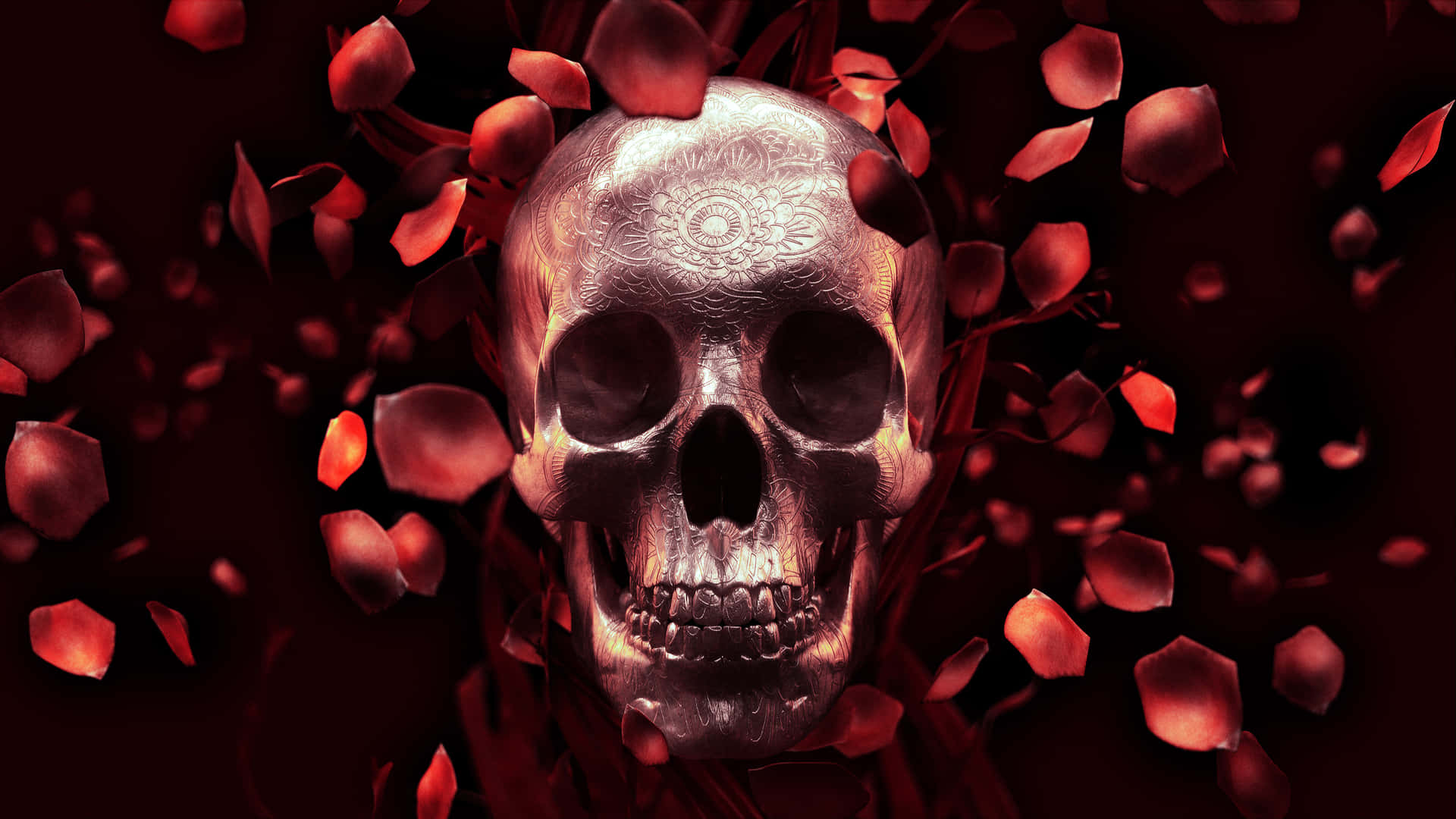 1440p Skull With Petals Background