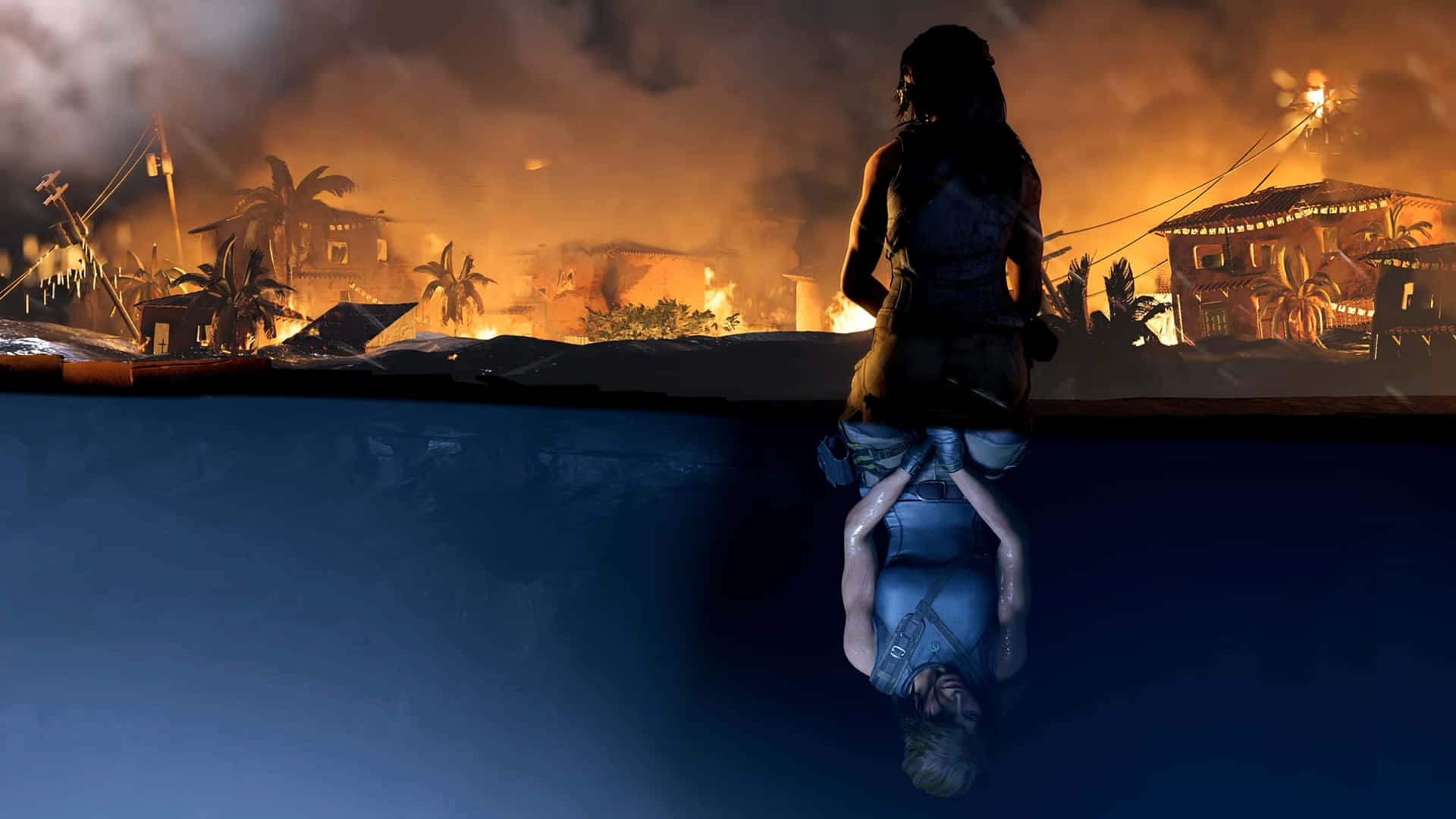 Immaginedi Lara Croft Che Si Fa Strada Nella Giungla In Shadow Of The Tomb Raider.