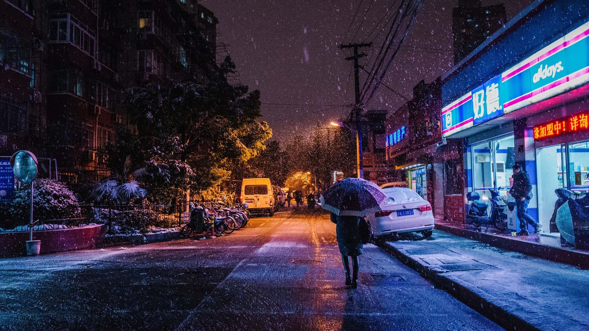1440preise Schnee Straße Nacht Hintergrund