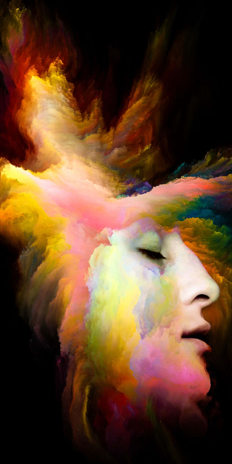 A Woman's Head With Colorful Smoke In It Wallpaper
