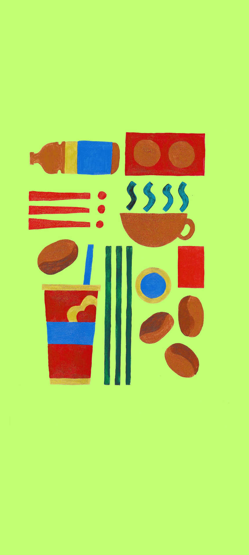 A Drawing Of Various Items On A Green Background Wallpaper