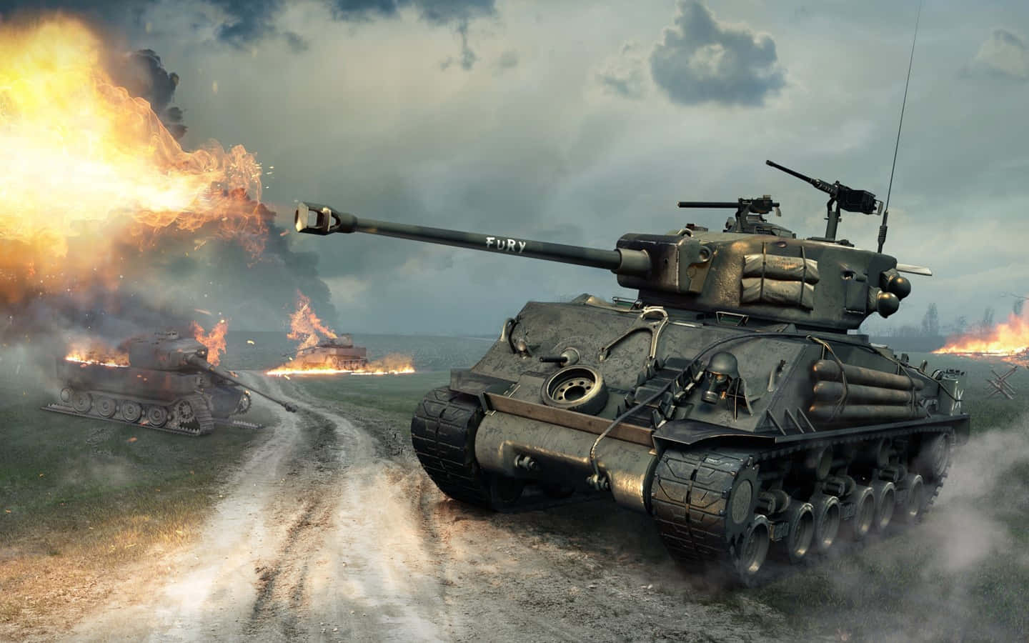 1440x900 Tanks In Battle Wallpaper