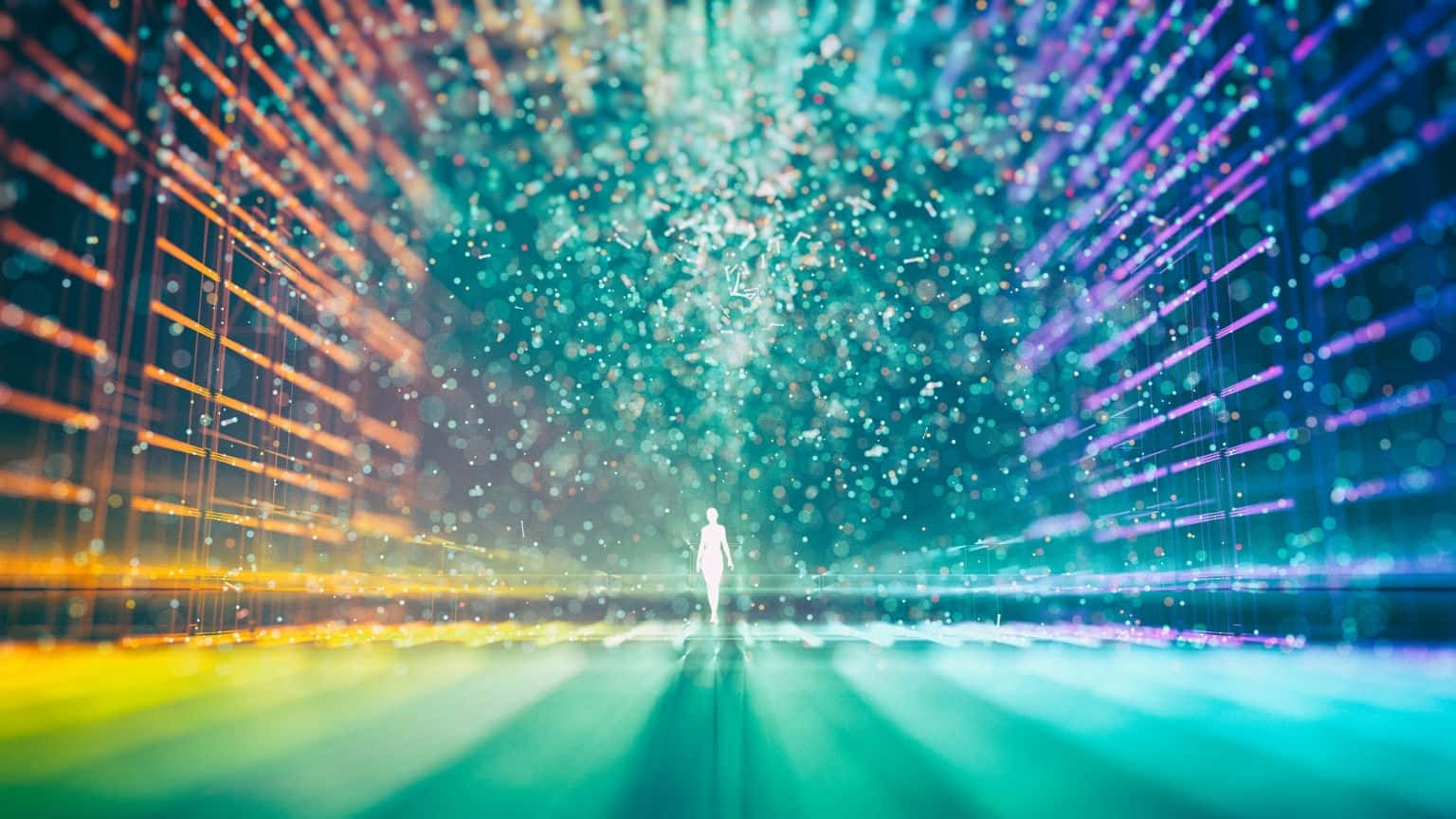 A Person Walking Through A Colorful Tunnel Wallpaper