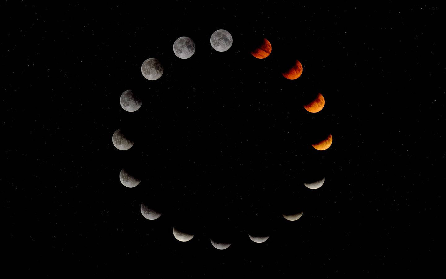 16 Moon Phases In Gray, Red, And Orange Wallpaper