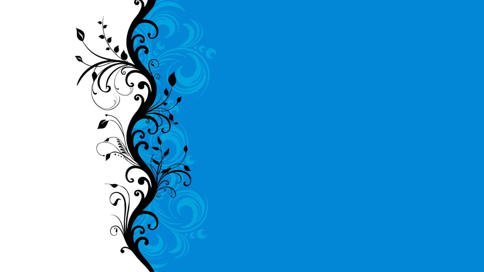 A Blue Background With Black And White Floral Designs