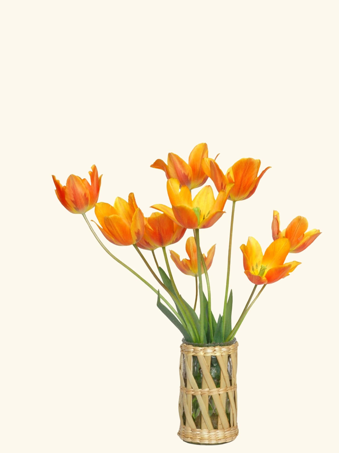 A Vase With Orange Flowers Wallpaper
