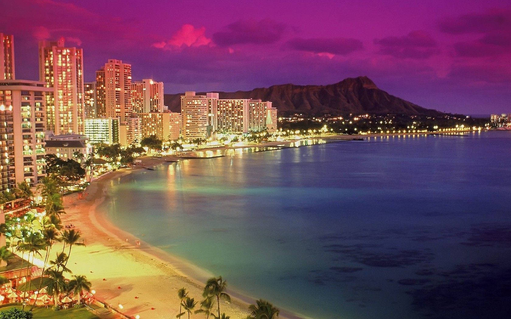 1680x1050 Beaches: Beach Waikiki Scene Reflection Lwaikiki Hawaii Wallpaper Papel de Parede