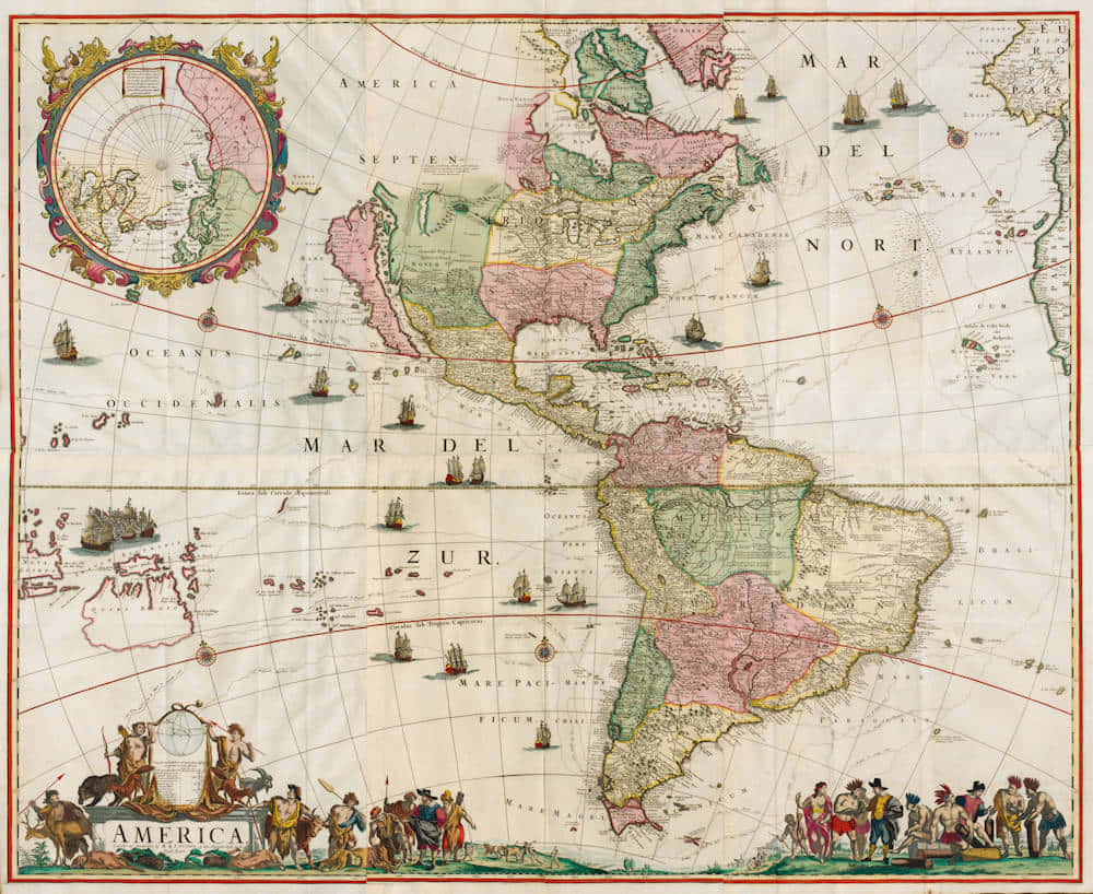 17th Century Colorful Mapof Americas Wallpaper