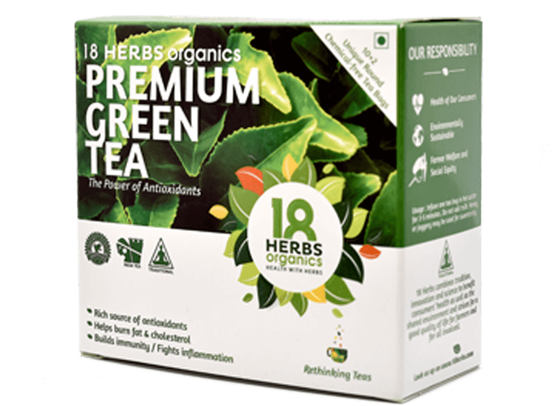 18 Herbs Organics Premium Green Tea Box PNG